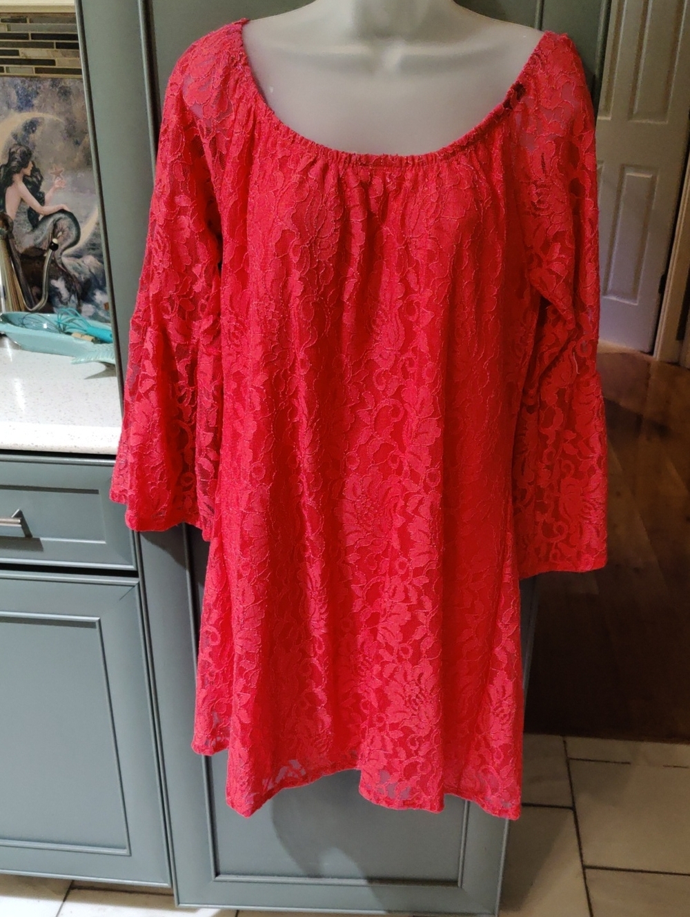 Coral Lace Peasant Tunic Top